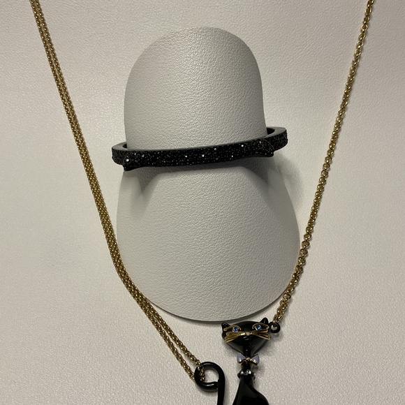 KATE SPADE BLACK CAT JAZZ THINGS UP GOLD NECKLACE PENDANT & BRACELET BANGLE - Picture 3 of 4